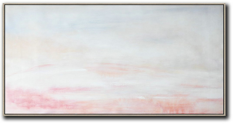 Large Abstract Art,Large Panoramic Abstract Landscape Art On Canvas,Canvas Wall Art,Grey,Pink,White.etc